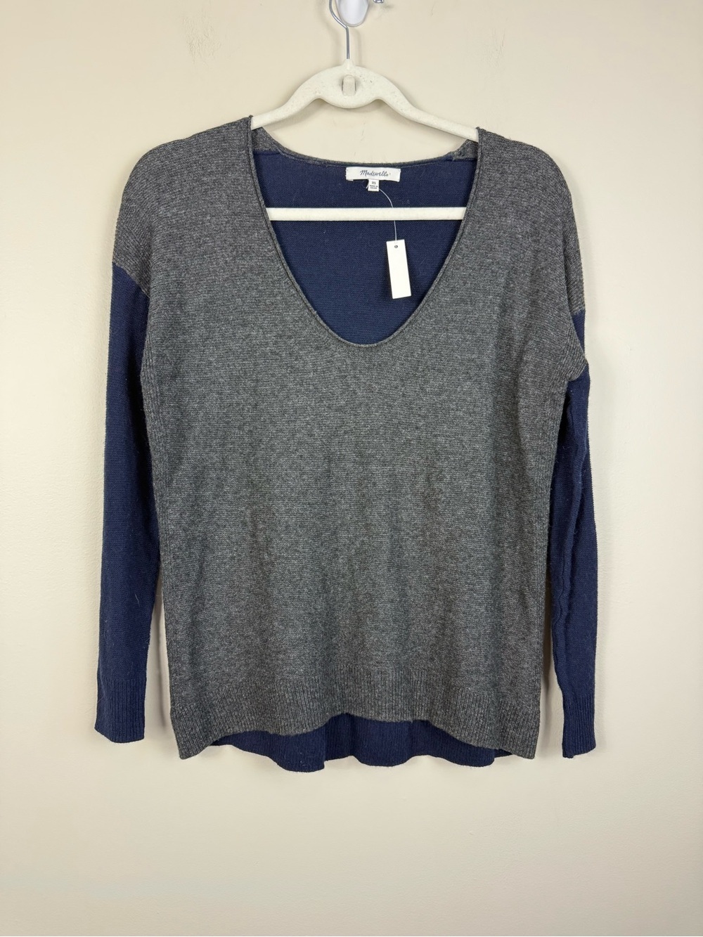 Madewell Kimball Sweater Womens XS Blue Gray Merino Wool Colorblock Grunge NWT